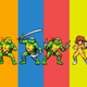 TNMT: Shredder's Revenge's roster lines up in front of a rainbow-colored background.